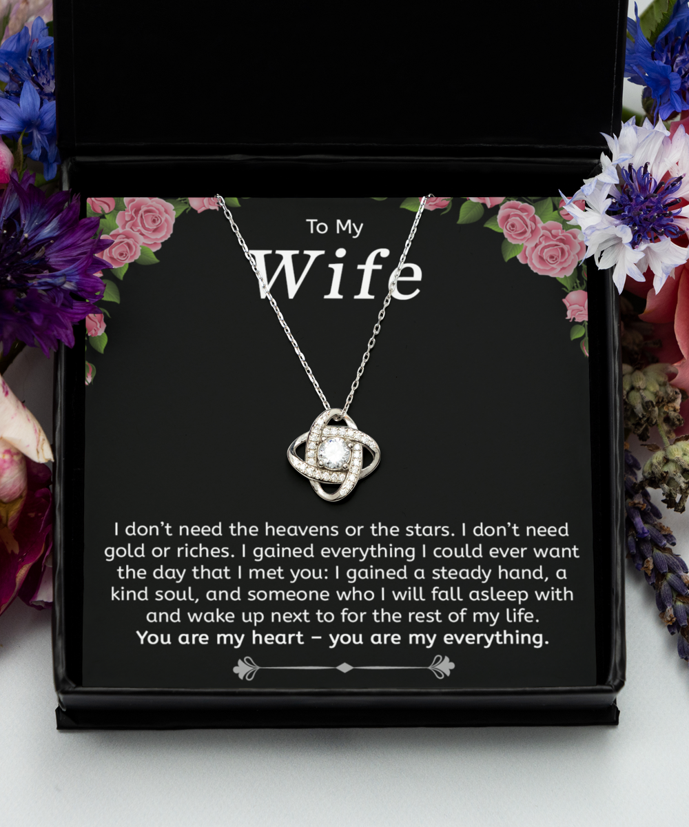 To My Wife Gift Necklace, 925 Sterling Silver, Love Knot Pendant Jewelry with Message Card and Gift Box