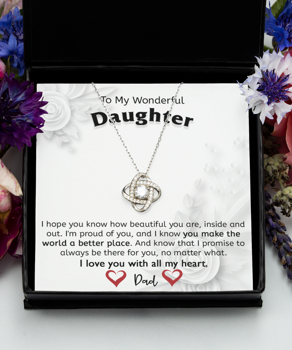 Daughter Gift From Dad, Father Daughter Gift, 925 Sterling Silver, Love Knot Pendant Jewelry with Message Card and Gift Box