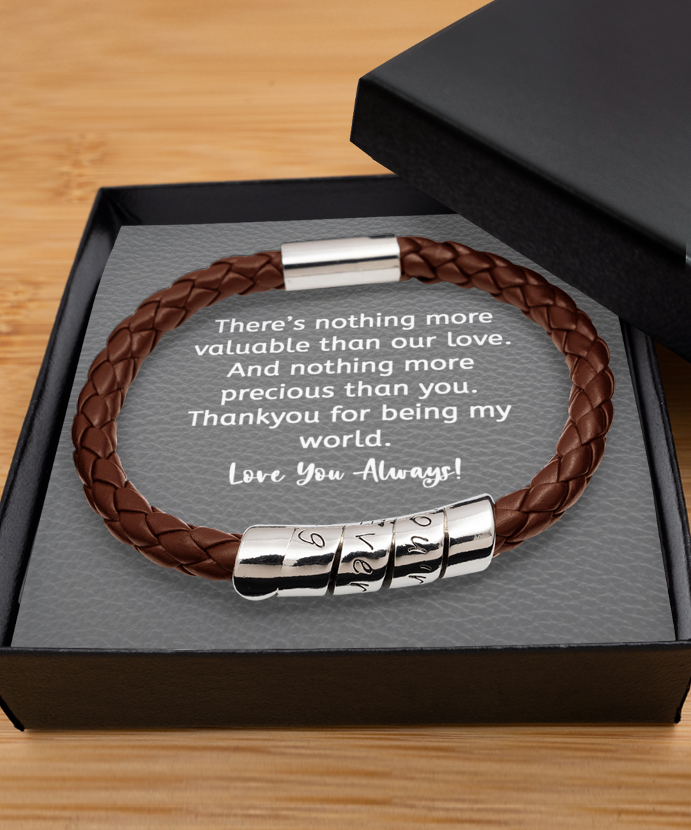 Men’s Bracelet Gift for Husband or Boyfriend, “You’re My Everything” Vegan Leather Wraparound Zinc Metal Engraved Bracelet