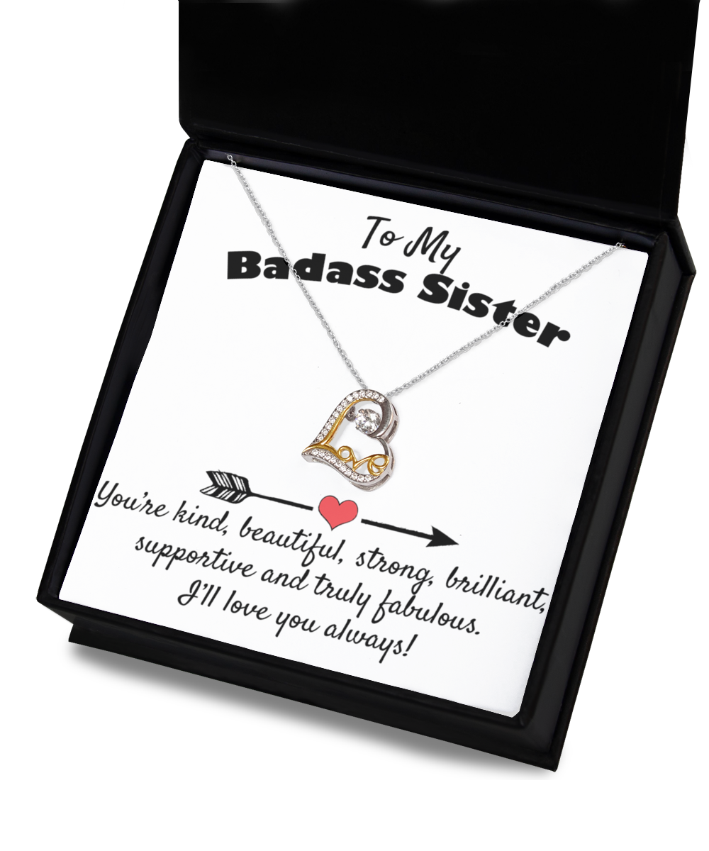 To My Badass Sister Gift, Dancing Love Necklace, 925 Sterling Silver, Pendant Jewelry with Message Card and Gift Box…