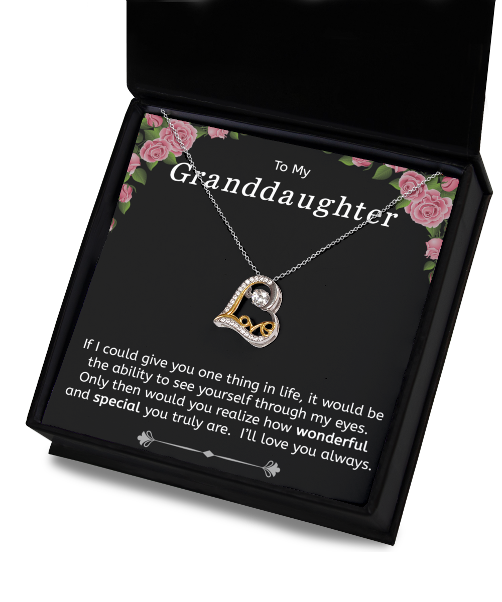 To My Granddaughter Gift, Dancing Love Necklace, 925 Sterling Silver and Gold, Pendant Jewelry with Message Card and Gift Box