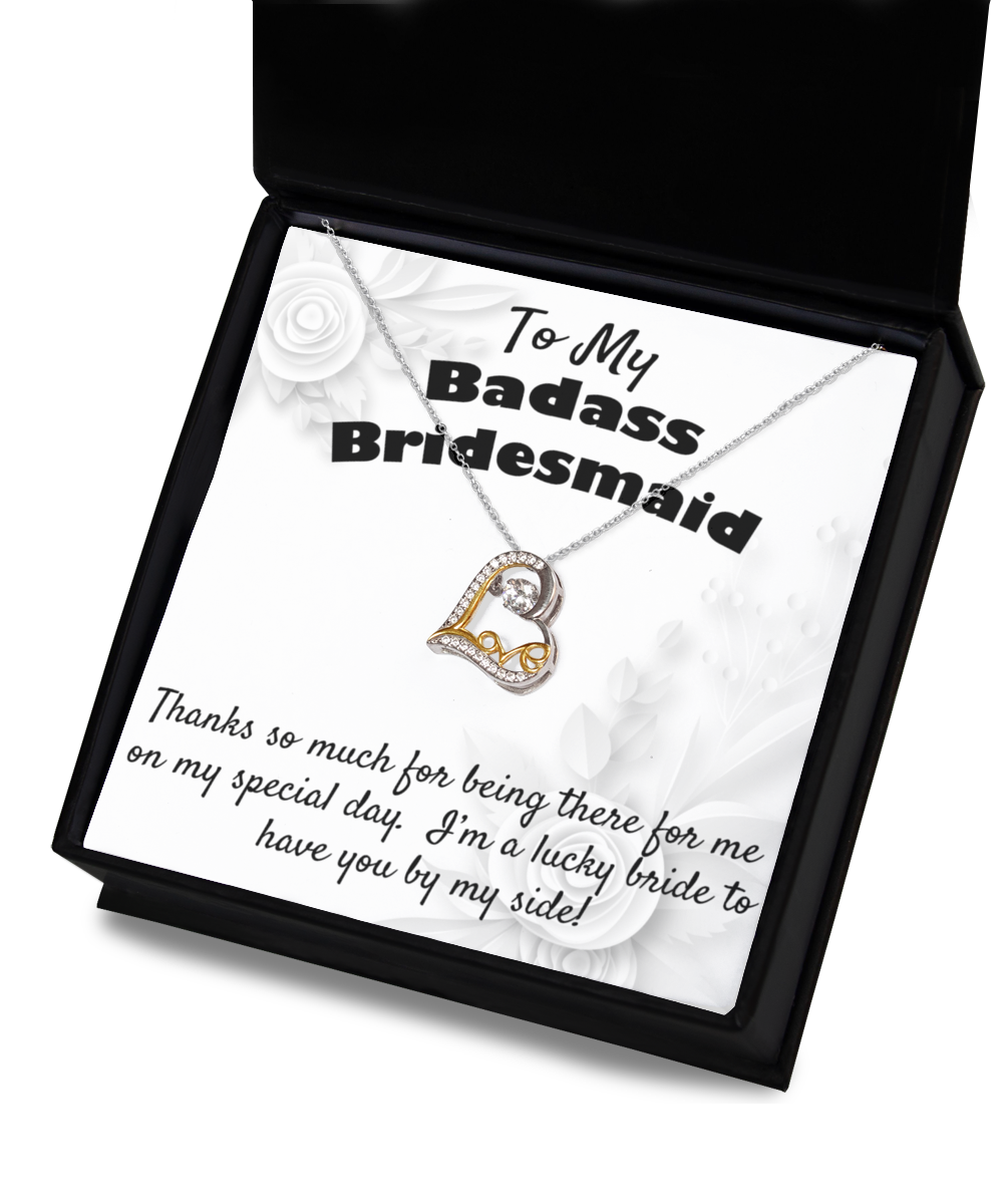 To My Badass Bridesmaid Gift, Dancing Love Necklace, 925 Sterling Silver, Pendant Jewelry with Message Card and Gift Box