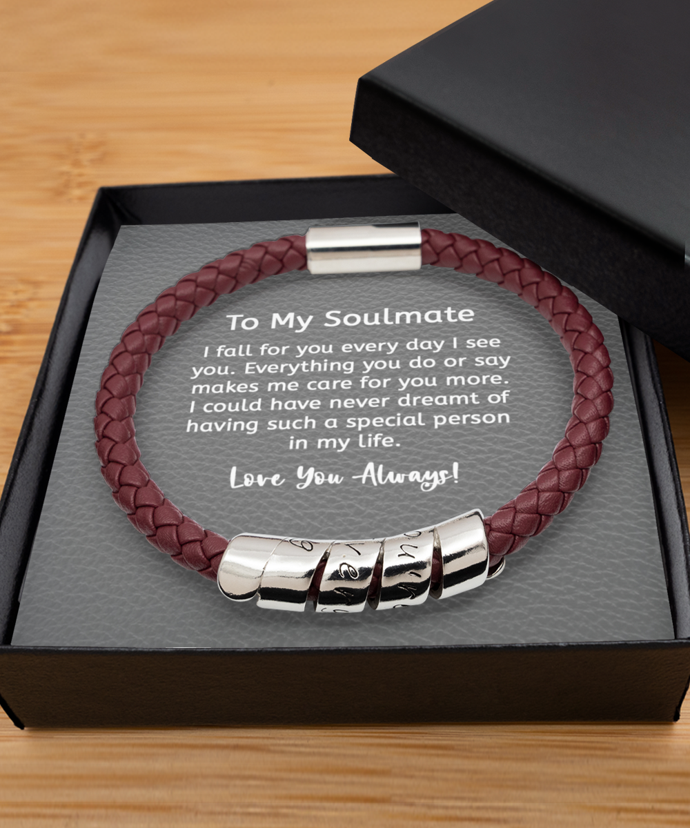 Men’s Bracelet Gift for Husband or Boyfriend, “You’re My Everything” Faux Leather Wraparound Zinc Engraved Bracelet, Engraved Men’s Jewelry