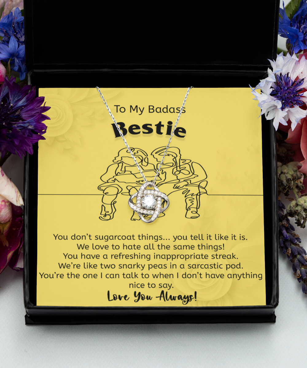 Best Friend Gift, Badass Bestie BFF Gift, 925 Sterling Silver, Love Knot Pendant Jewelry with Message Card and Gift Box