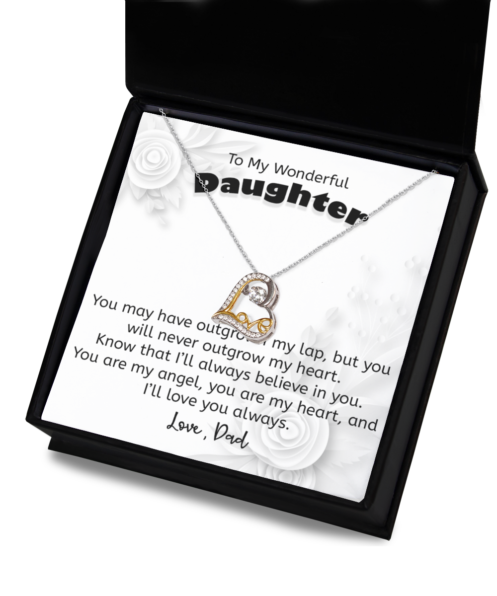 Gift For Daughter From Dad, Love Heart Necklace, 925 Sterling Silver and Gold, Pendant Jewelry with Message Card and Gift Box