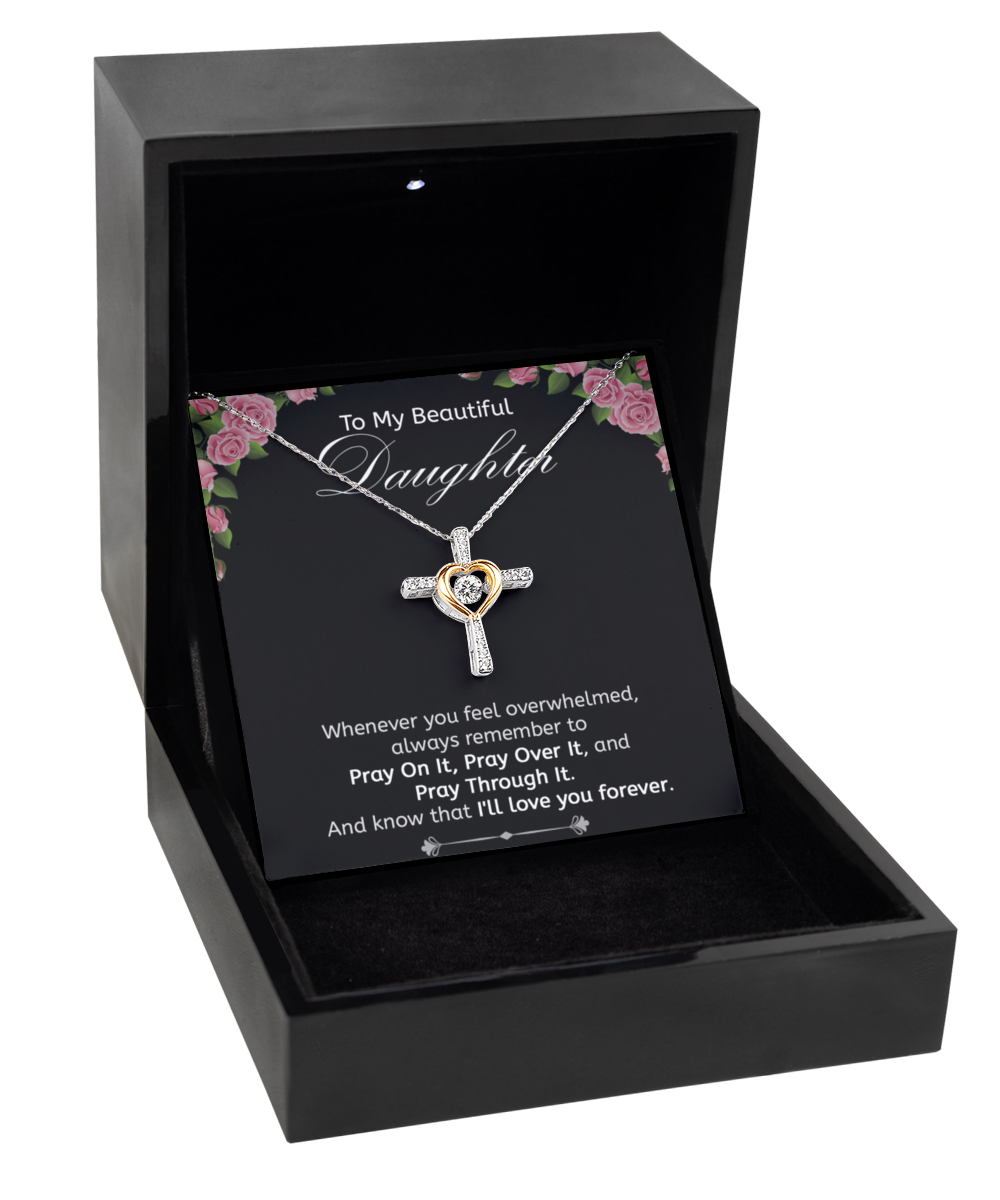 To My Daughter Necklace, 925 Sterling Silver and Gold, Christian Pendant Jewelry with Message Card and Gift Box