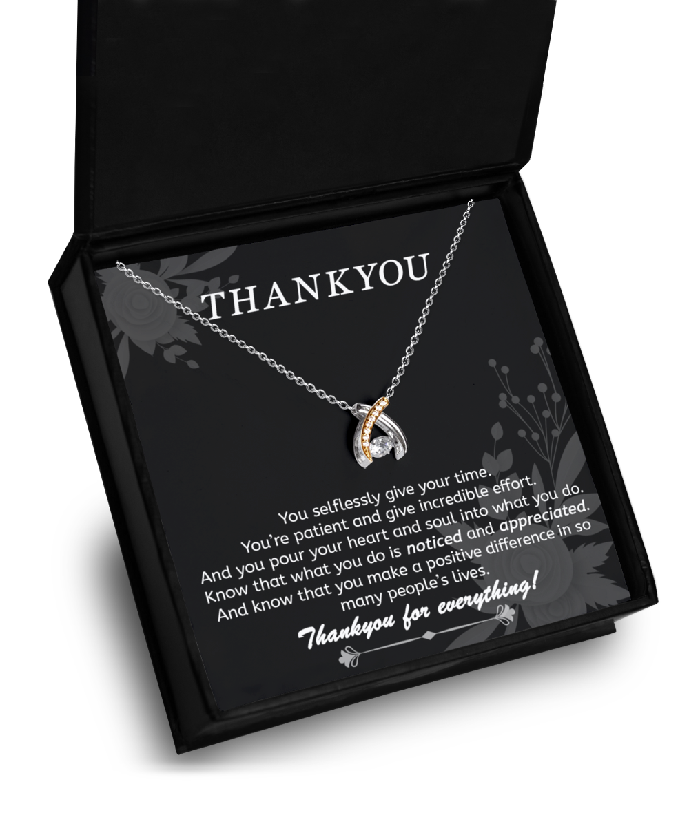 Thankyou Gift For Mentor, Teacher, Nurse, Care-Taker, Thank You Necklace For Her With Message Card and Gold Necklacece