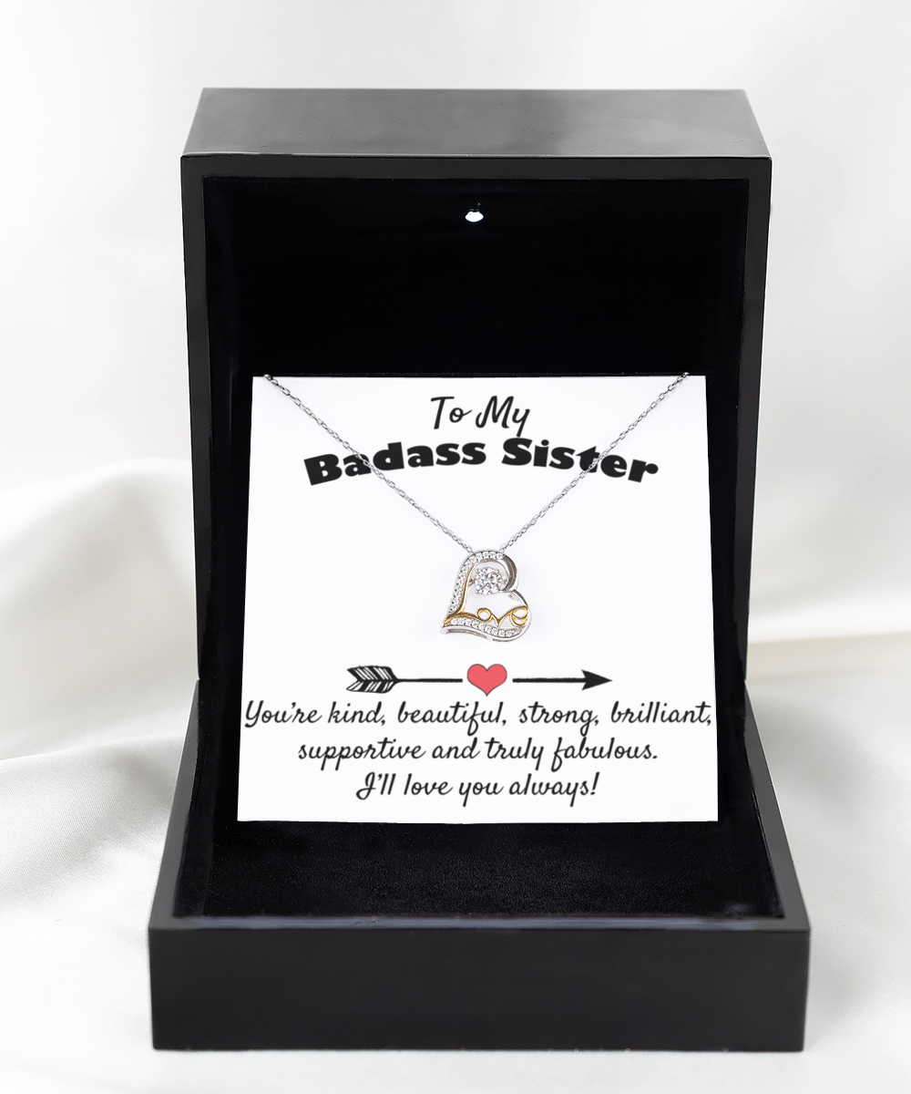 To My Badass Sister Gift, Dancing Love Necklace, 925 Sterling Silver, Pendant Jewelry with Message Card and Gift Box…