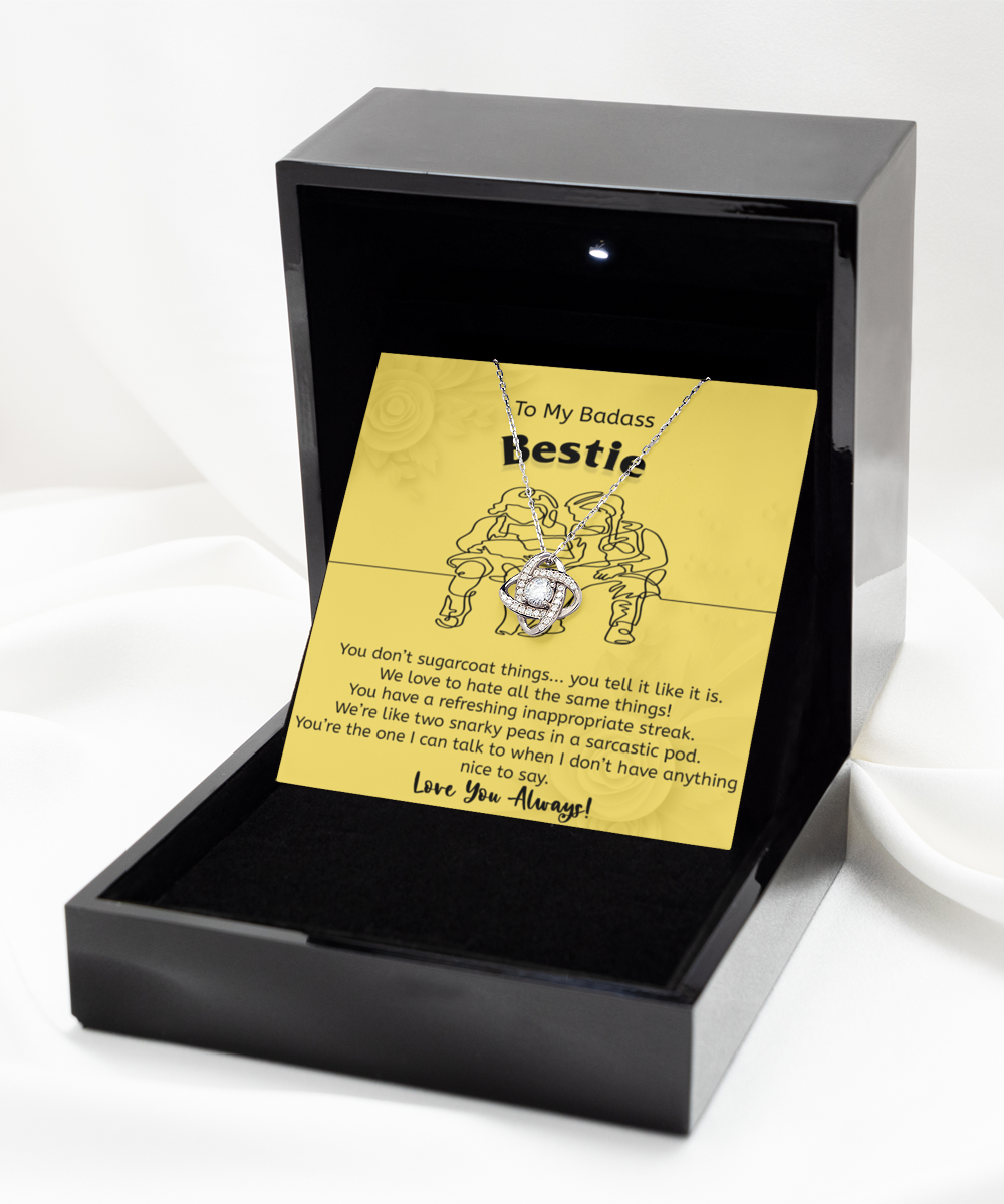 Best Friend Gift, Badass Bestie BFF Gift, 925 Sterling Silver, Love Knot Pendant Jewelry with Message Card and Gift Box