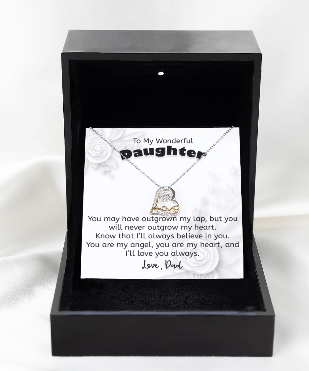 Gift For Daughter From Dad, Love Heart Necklace, 925 Sterling Silver and Gold, Pendant Jewelry with Message Card and Gift Box