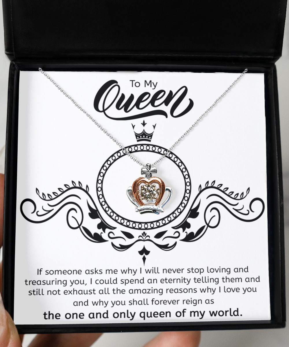 To My Queen Wife or Girlfriend Gift Crown Necklace, 925 Sterling Silver and Gold, Pendant Jewelry with Message Card and Gift Box