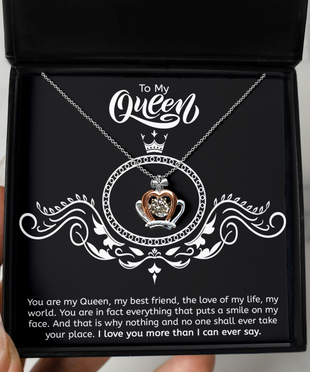 To My Queen Wife Gift or Girlfriend Gift Crown Necklace, 925 Sterling Silver and Rose Gold, Pendant Jewelry with Message Card and Gift Box