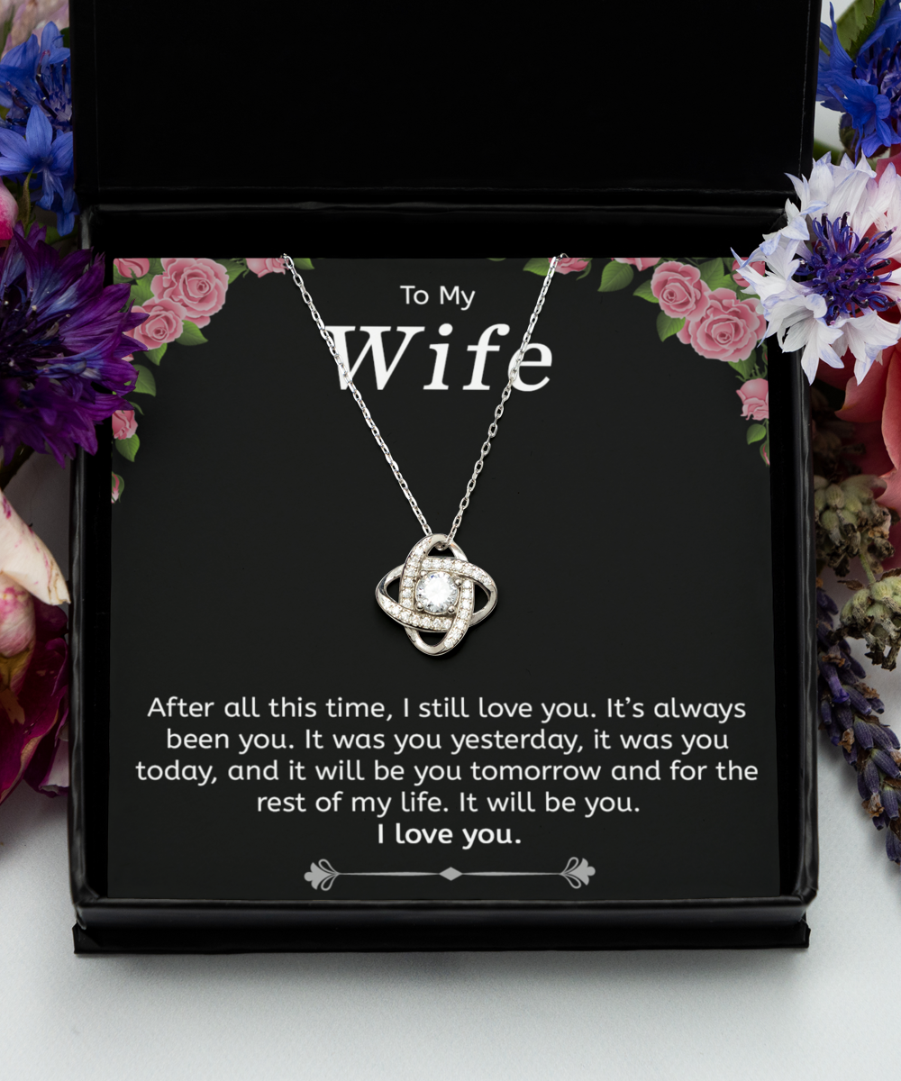 To My Wife Gift Necklace, 925 Sterling Silver, Love Knot Pendant Jewelry with Message Card and Gift Box