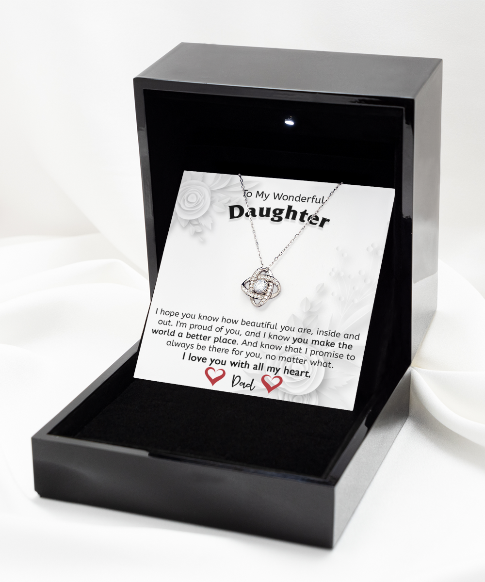 Daughter Gift From Dad, Father Daughter Gift, 925 Sterling Silver, Love Knot Pendant Jewelry with Message Card and Gift Box