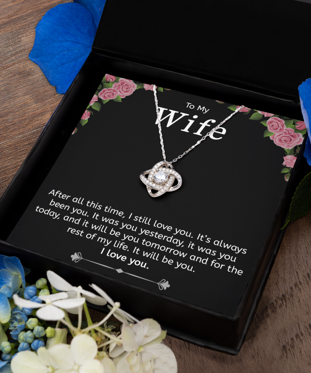 To My Wife Gift Necklace, 925 Sterling Silver, Love Knot Pendant Jewelry with Message Card and Gift Box