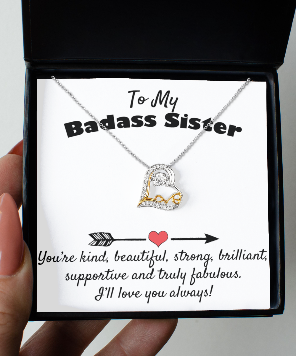 To My Badass Sister Gift, Dancing Love Necklace, 925 Sterling Silver, Pendant Jewelry with Message Card and Gift Box…