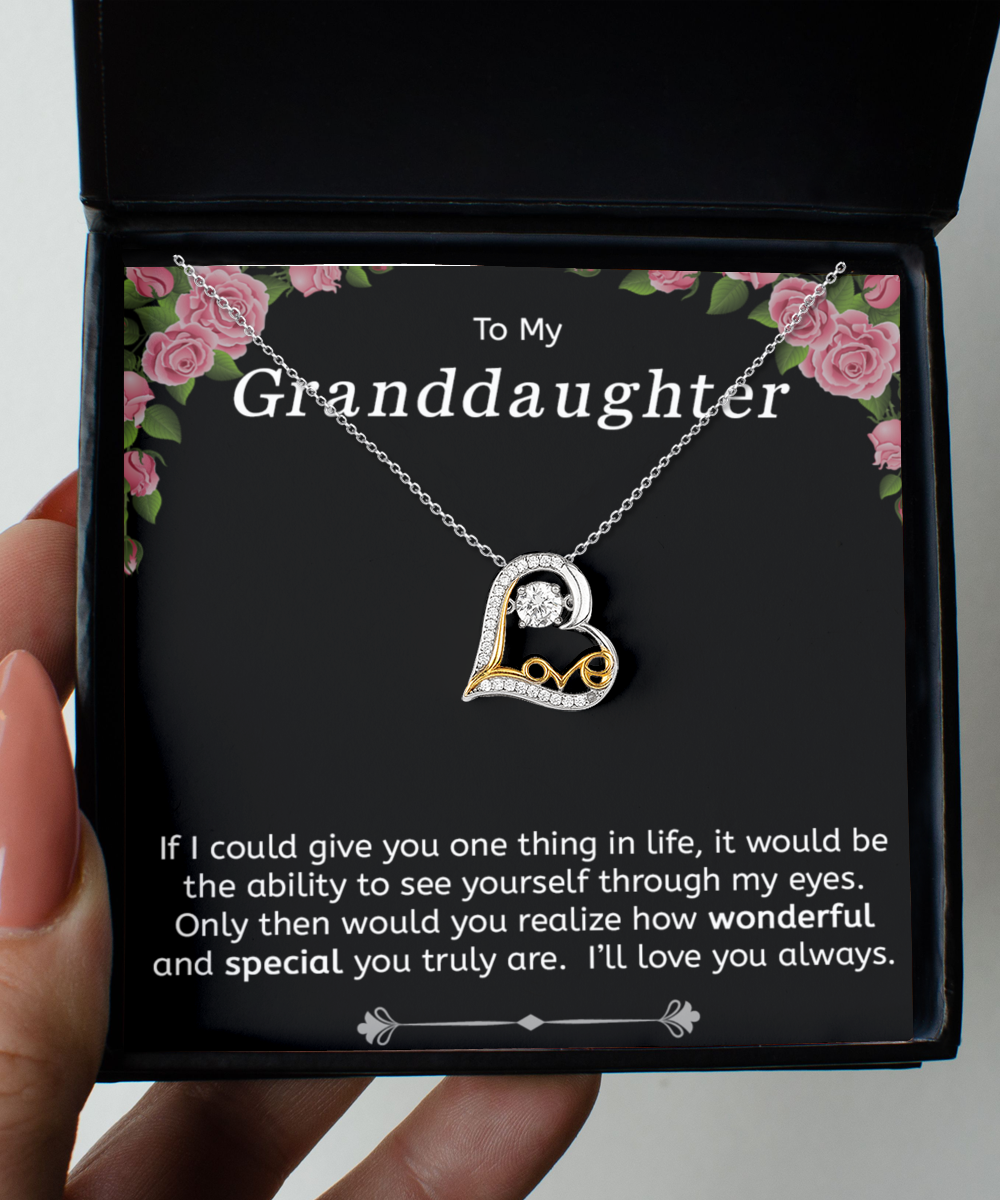 To My Granddaughter Gift, Dancing Love Necklace, 925 Sterling Silver and Gold, Pendant Jewelry with Message Card and Gift Box