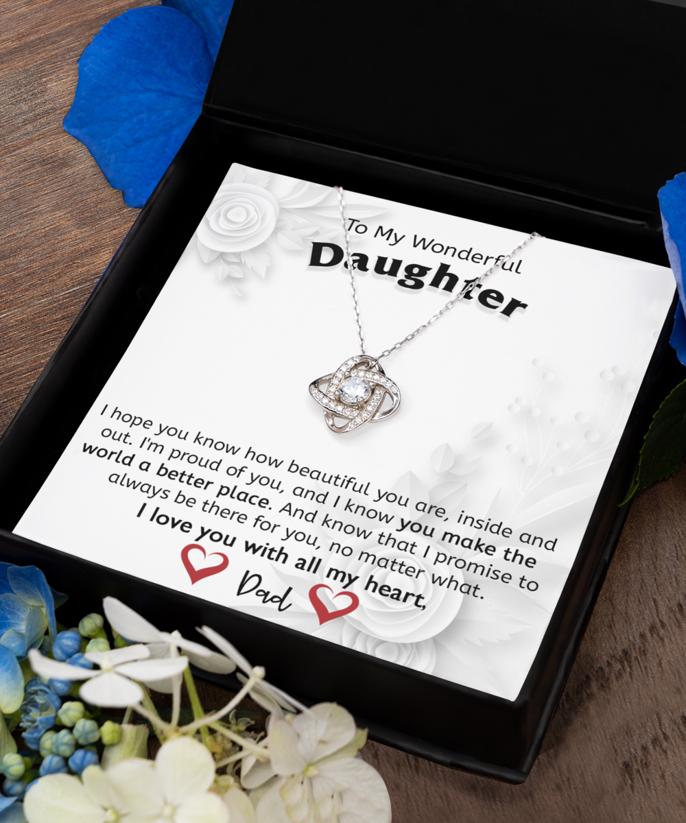 Daughter Gift From Dad, Father Daughter Gift, 925 Sterling Silver, Love Knot Pendant Jewelry with Message Card and Gift Box