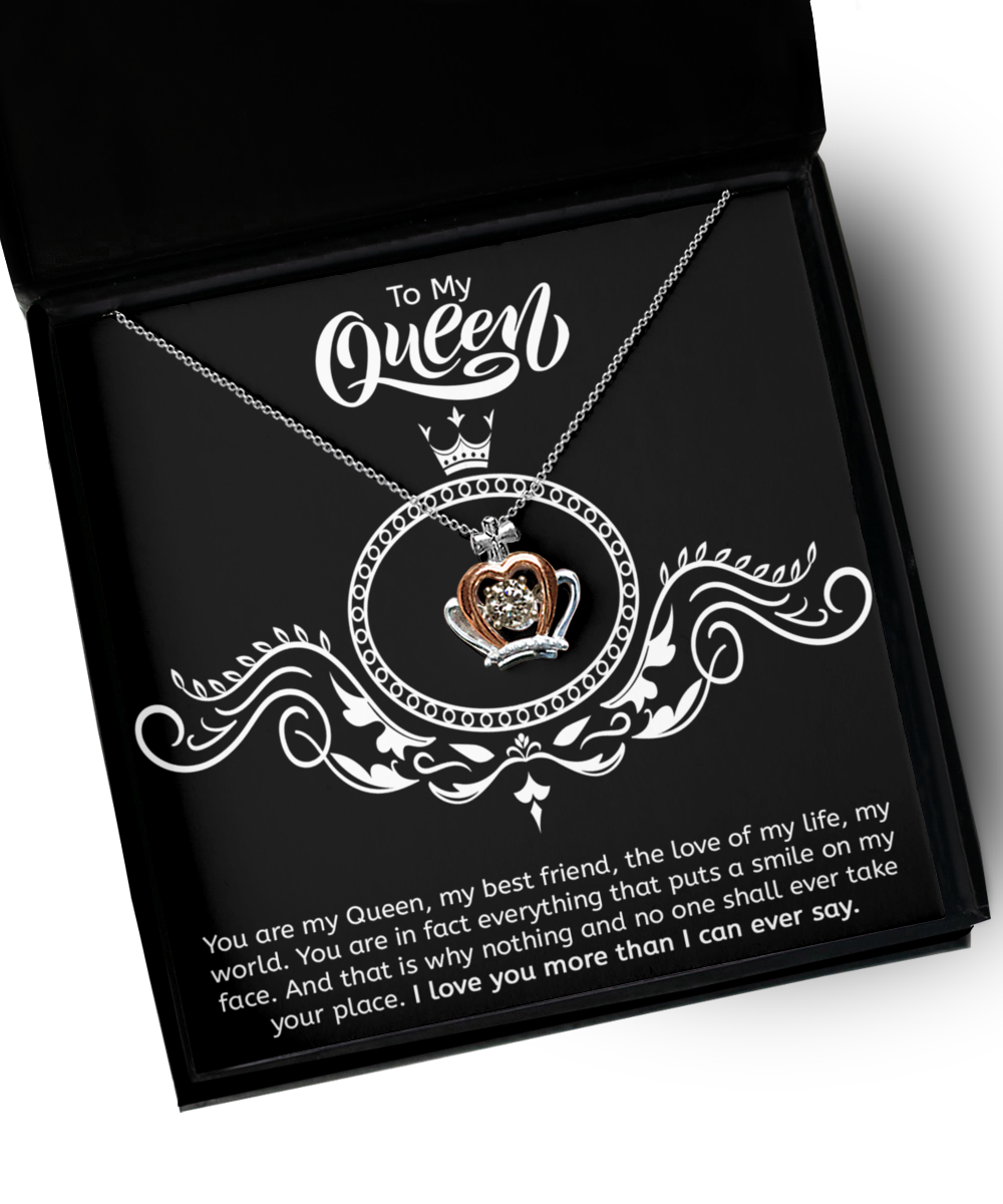 To My Queen Wife Gift or Girlfriend Gift Crown Necklace, 925 Sterling Silver and Rose Gold, Pendant Jewelry with Message Card and Gift Box