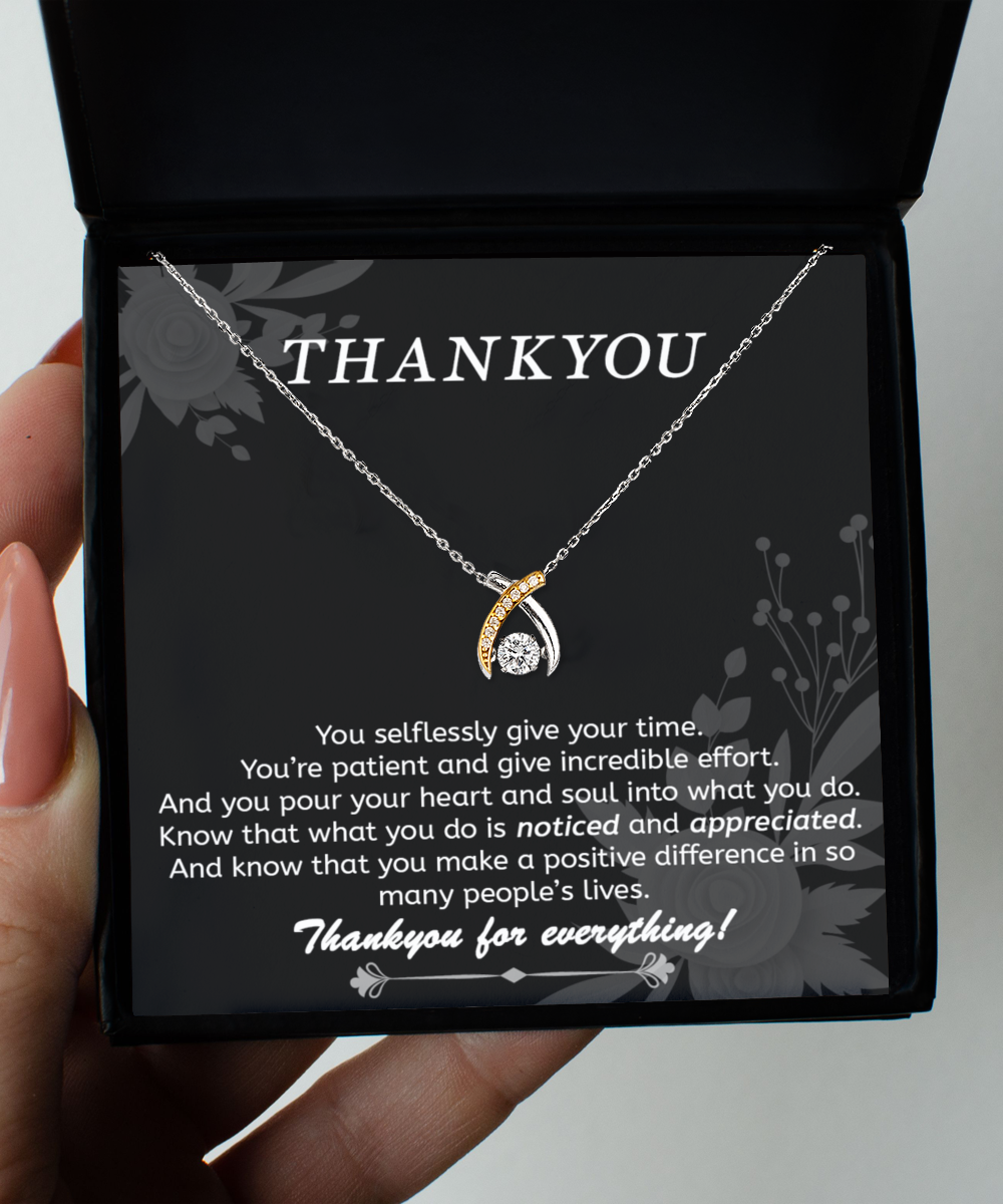 Thankyou Gift For Mentor, Teacher, Nurse, Care-Taker, Thank You Necklace For Her With Message Card and Gold Necklacece