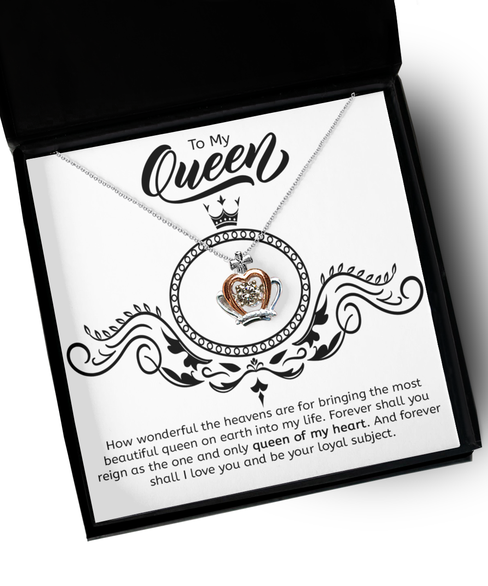 To My Queen Wife Gift or Girlfriend Gift Crown Necklace, 925 Sterling Silver and Rose Gold, Pendant Jewelry with Message Card and Gift Box