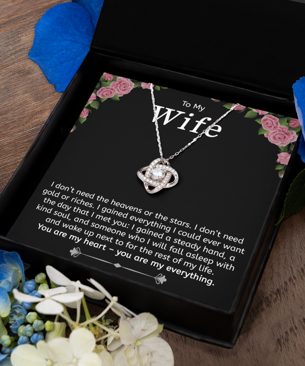 To My Wife Gift Necklace, 925 Sterling Silver, Love Knot Pendant Jewelry with Message Card and Gift Box