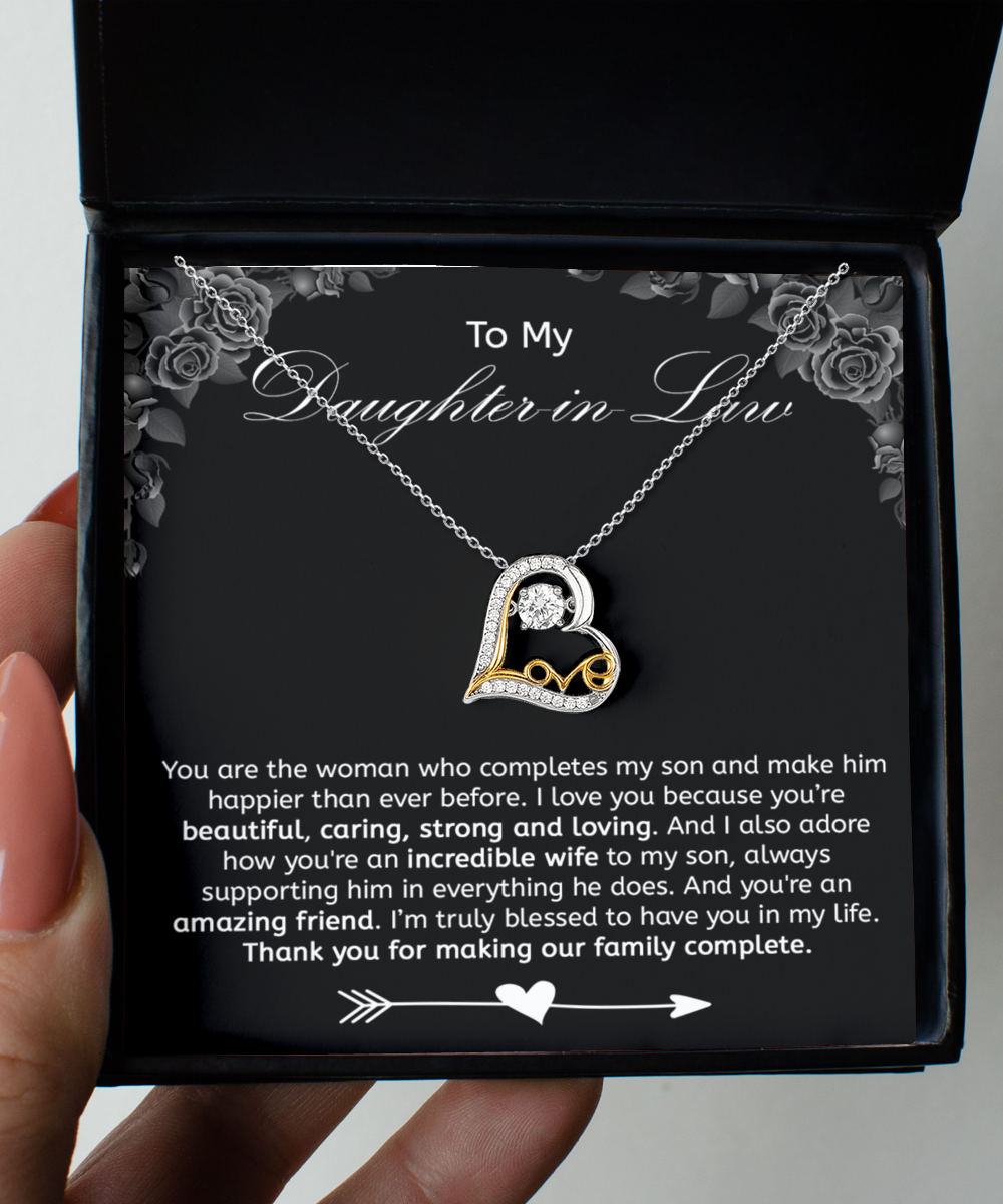 Daughter-In-Law Gift Love Necklace, Thank You For Making Our Family Complete