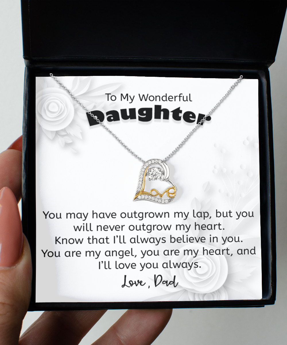 Gift For Daughter From Dad, Love Heart Necklace, 925 Sterling Silver and Gold, Pendant Jewelry with Message Card and Gift Box