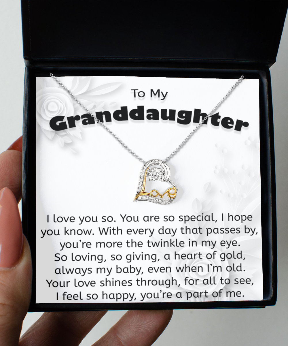 To My Granddaughter Gift Jewelry, Love Heart Necklace, 925 Sterling Silver, Pendant Jewelry with Message Card and Gift Box