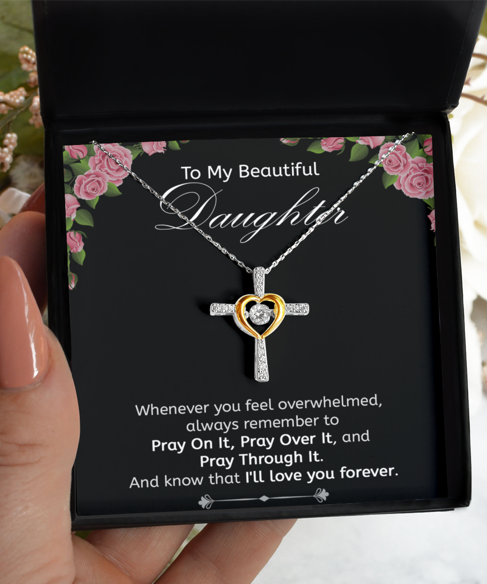 To My Daughter Necklace, 925 Sterling Silver and Gold, Christian Pendant Jewelry with Message Card and Gift Box